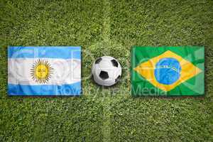 Argentina vs. Brazil flags on soccer field