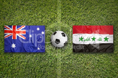Australia vs. Iraq flags on soccer field