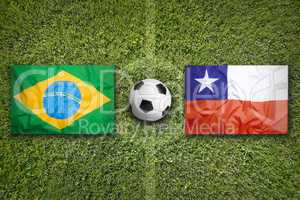 Brazil vs. Chile flags on soccer field