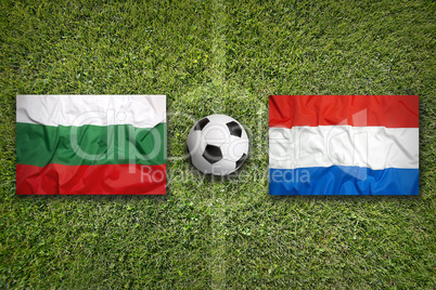 Bulgaria vs. Netherlands flags on soccer field