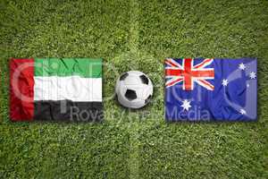 United Arab Emirates vs. Australia flags on soccer field