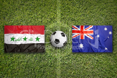 Iraq vs. Australia flags on soccer field