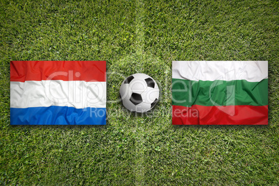 Netherlands vs. Bulgaria flags on soccer field