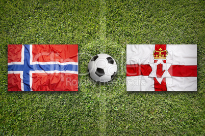 Norway vs. Northern Ireland flags on soccer field