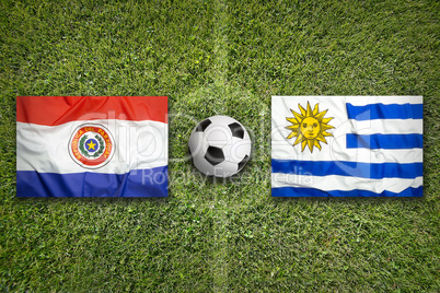 Paraguay vs. Uruguay flags on soccer field
