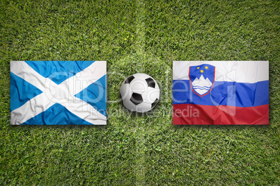 Scotland vs. Slovenia flags on soccer field