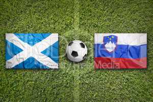 Scotland vs. Slovenia flags on soccer field