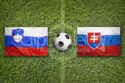 Slovenia vs. Slovakia flags on soccer field