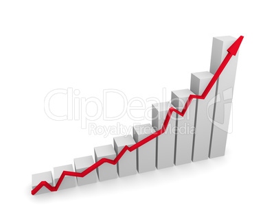 Business graph with red upswing arrow