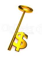 Golden key with a dollar icon, 3d rendering