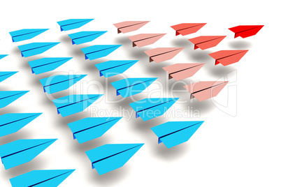 Paper airplanes flying in formation