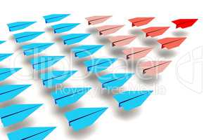 Paper airplanes flying in formation