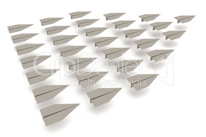 Paper airplanes flying in formation