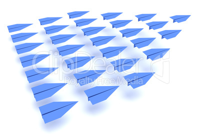 Paper airplanes flying in formation