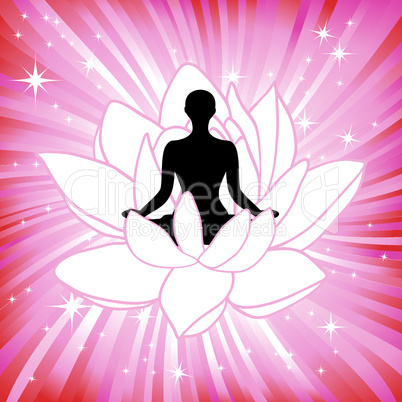 Woman in the yoga lotus flower asana sport on wave background. Silhouette pose in front of petal. Energy medicine vector illustration. Element for design.