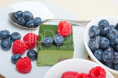 green tea matcha mousse cake with berries