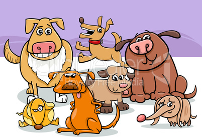 dogs group cartoon illustration