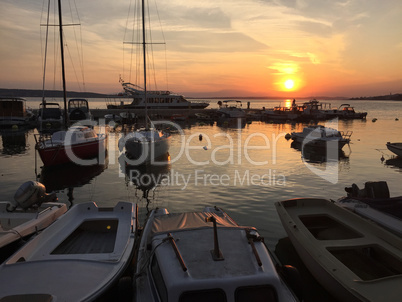 Sunset in the marina in Selce, Croatia