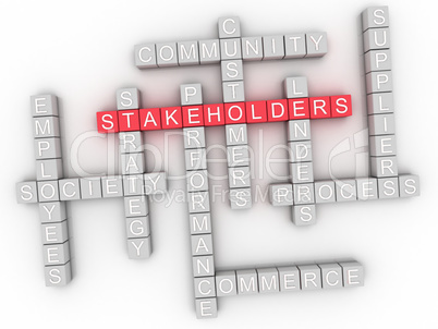 3d image Stakeholders word cloud concept