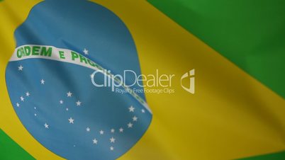 Closeup of a textile Brazil flag in slow motion