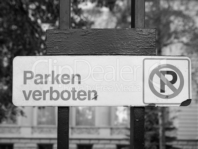 No parking sign in black and white