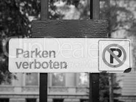 No parking sign in black and white