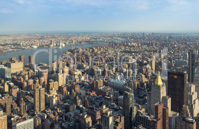 New York City Manhattan street aerial view with skyscrapers