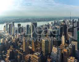 New York City Manhattan street aerial view with skyscrapers