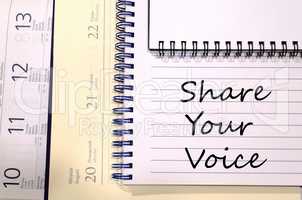 Share your voice write on notebook