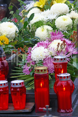 Flowers and votive candle