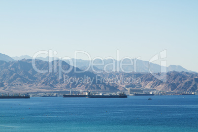 View on Aqaba sea port . Red Sea .