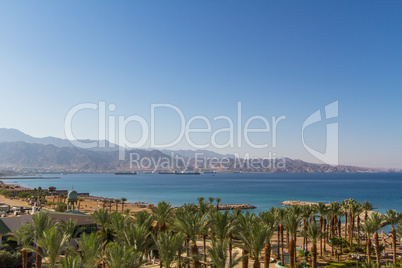 Panoramic view on the central beach of Eilat .