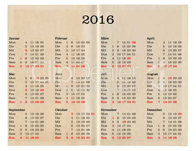 Year 2016 calendar - Germany