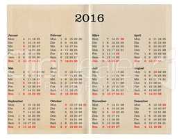 Year 2016 calendar - Germany