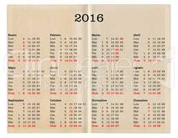 Year 2016 calendar - Spain