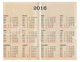 Year 2016 calendar - France