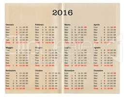 Year 2016 calendar - Italy