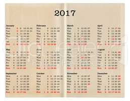 Year 2017 calendar - United Kingdom