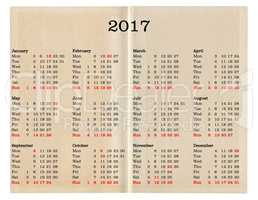 Year 2017 calendar - United States of America