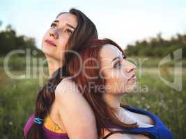 Two young girls on a rest outdoors