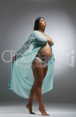 Beautiful pregnant woman posing in negligee