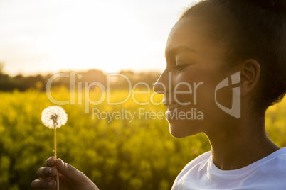 Mixed Race African American Girl Teenager Dandelion Flower