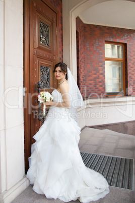 Brunette bride in a beautiful white dress