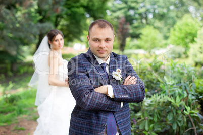 Stylish newlyweds on their wedding day