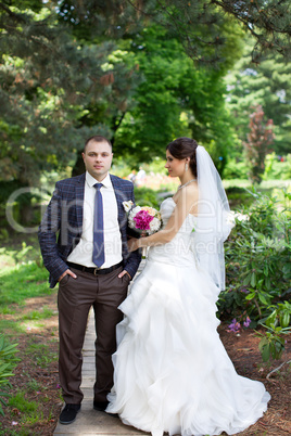 Stylish newlyweds on their wedding day