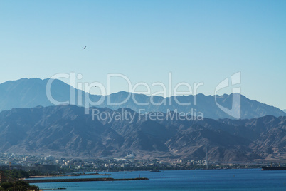 View on Aqaba sea port . Red Sea .