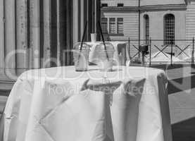 Cocktail glasses on a table in black and white