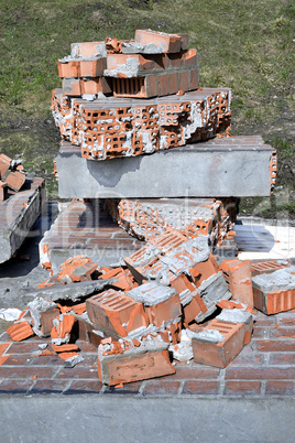 Pile of discarded bricks from construction site
