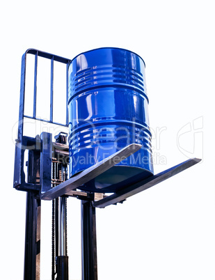 Chemical tanks isolated on white on the fork truck