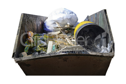 Dumpster with industrial waste isolated on white background